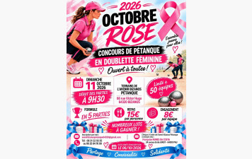 Concours Octobre rose 2026 ouvert à toutes  (licencièes et non licencièes) en doublette le 11/10/2026 à BIZANOS à 9h30